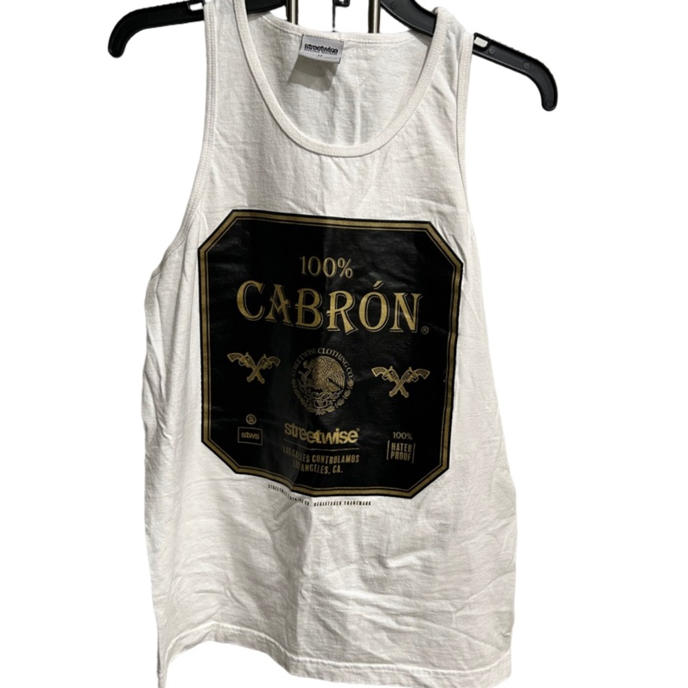 Streetwise White Tank Top with Black and Gold Graphic